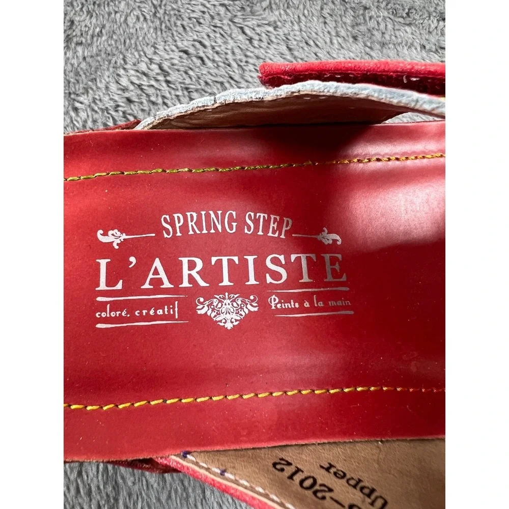 Spring Step L'artiste Karina Sandals 37/7 Red Leather Floral Embellished Artsy